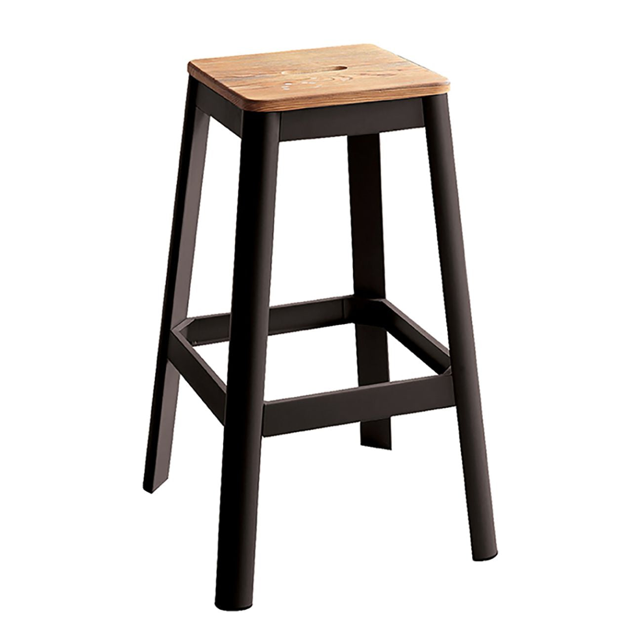 Natural and Black Armless Bar Stool with Crossbar Support
