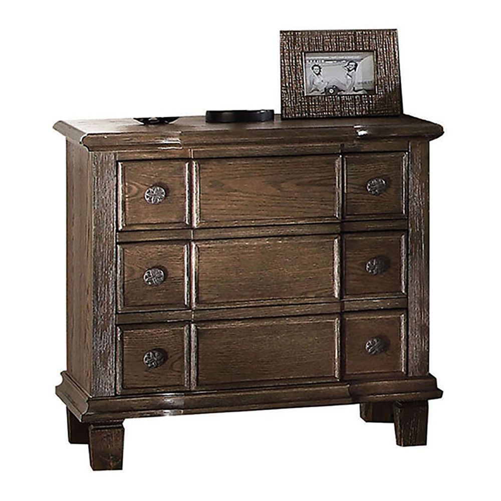Weathered Oak 3-Drawer Nightstand
