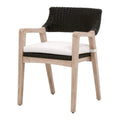 Uto 22 Inch Dining Outdoor Armchair, Black Rattan, White Olefin Upholstery