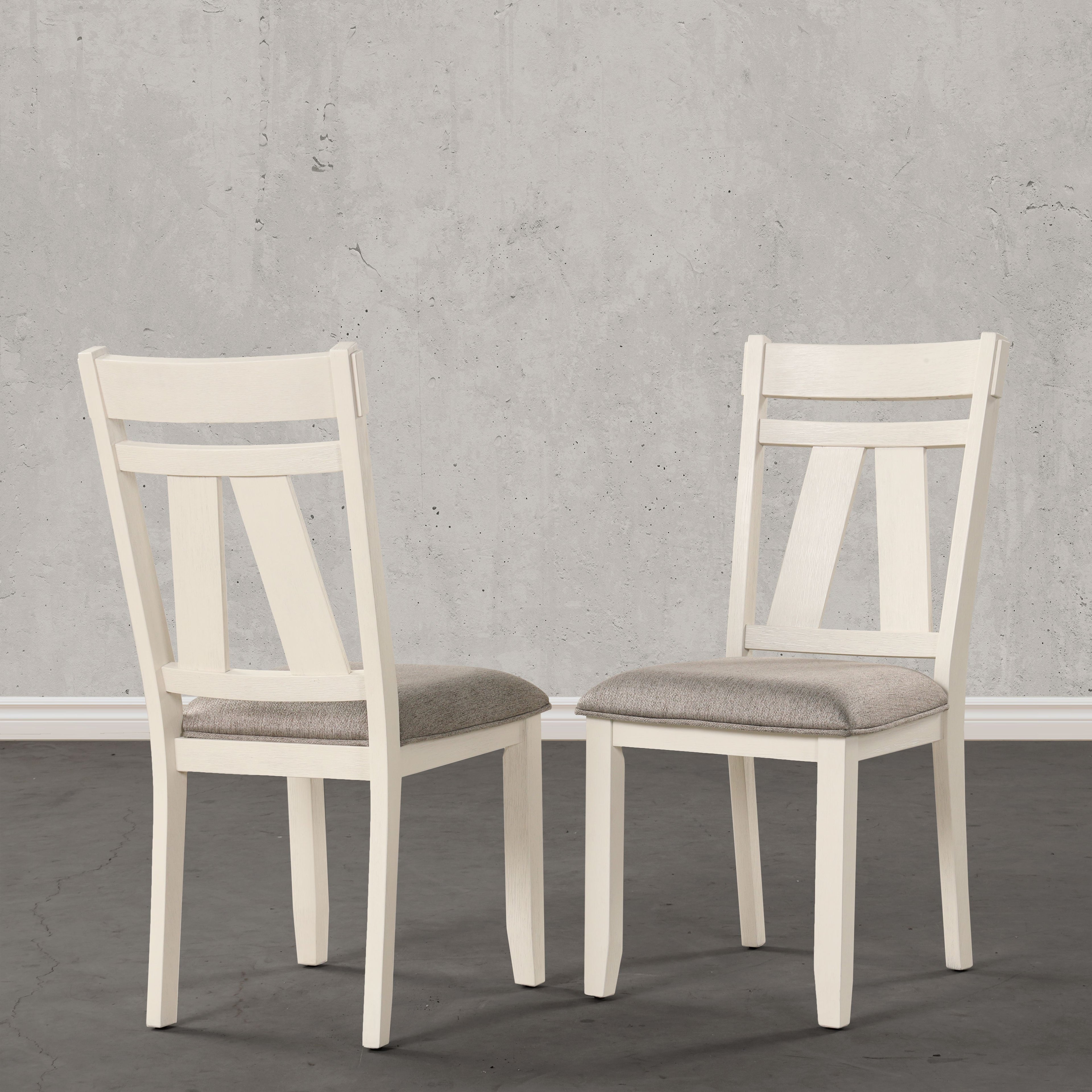 Fasena Off White Solid Wood Slat Back Upholstered Dining Chairs, Set of 2