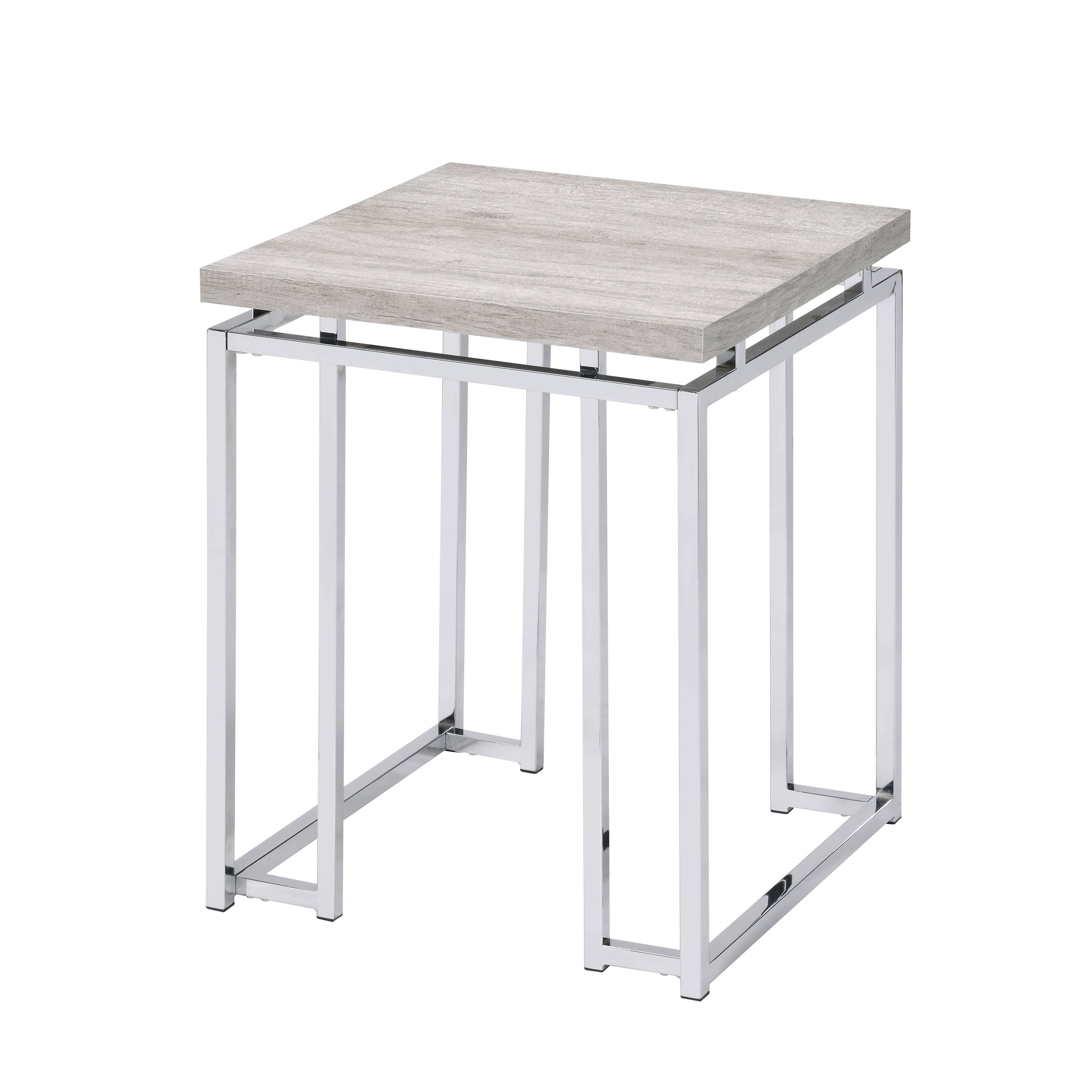 Natural Oak and Chrome End Table with Metal Sled Base