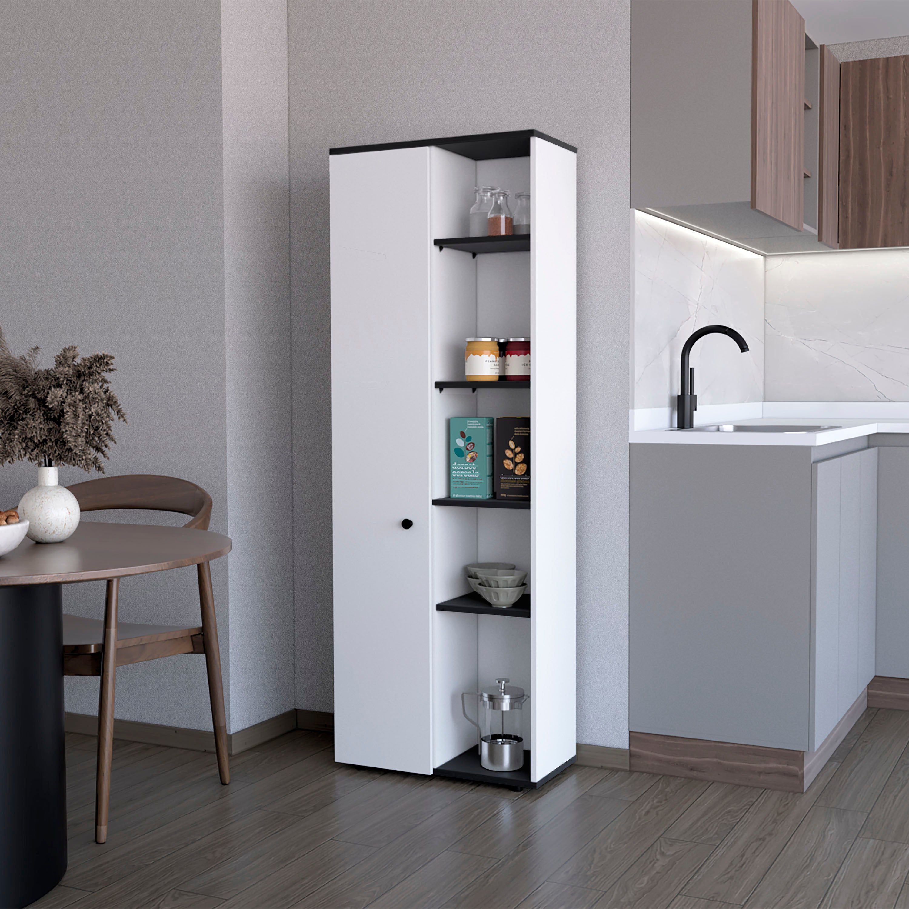 White and Black 1-Door Multistorage Kitchen Pantry