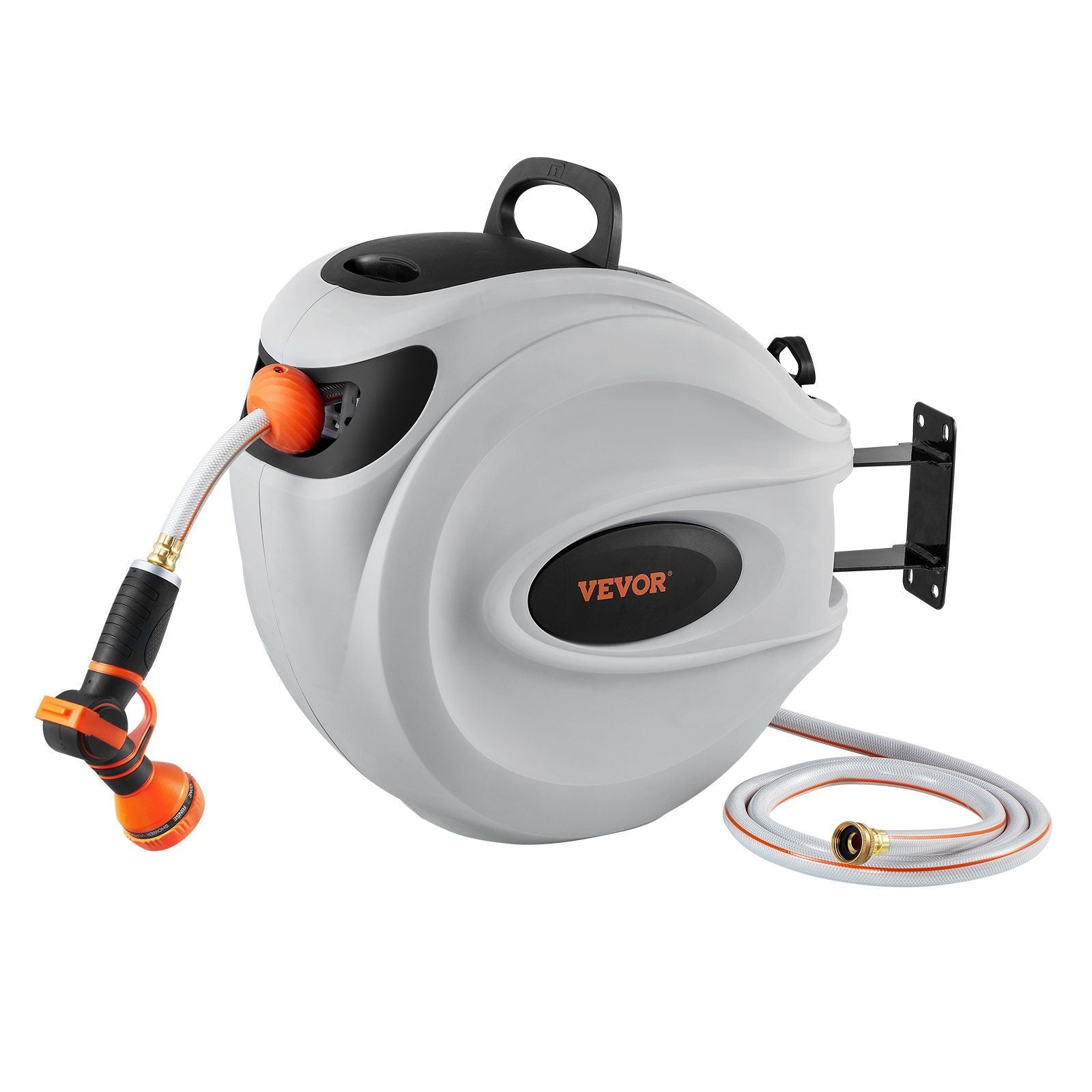 Vevor Retractable Hose Reel Water Hose Reel 100'X1/2' 180 Swivel Wall-Mounted,Garden Water Hose Reel With 9-Pattern Nozzle,Auto
