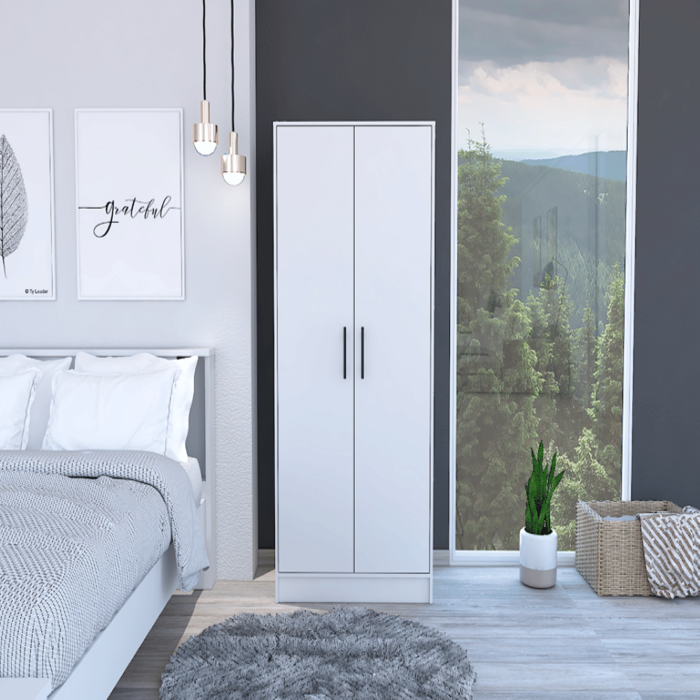 180 Armoire Beery, Double Door, Metal Rod, One Drawer, White Finish(D0102HgE12g)