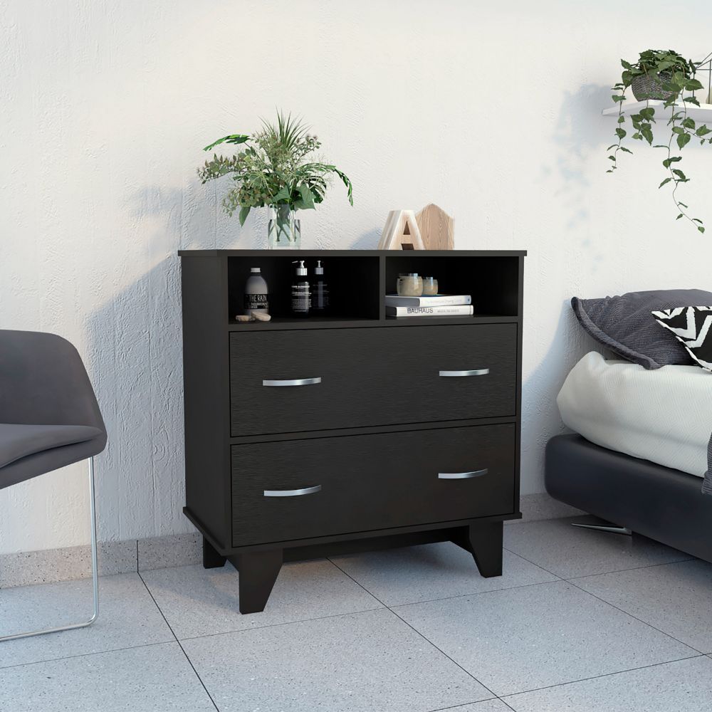 Double Drawer Dresser Arabi, Two Shelves, Black Wengue Finish(D0102HgE1Bg)