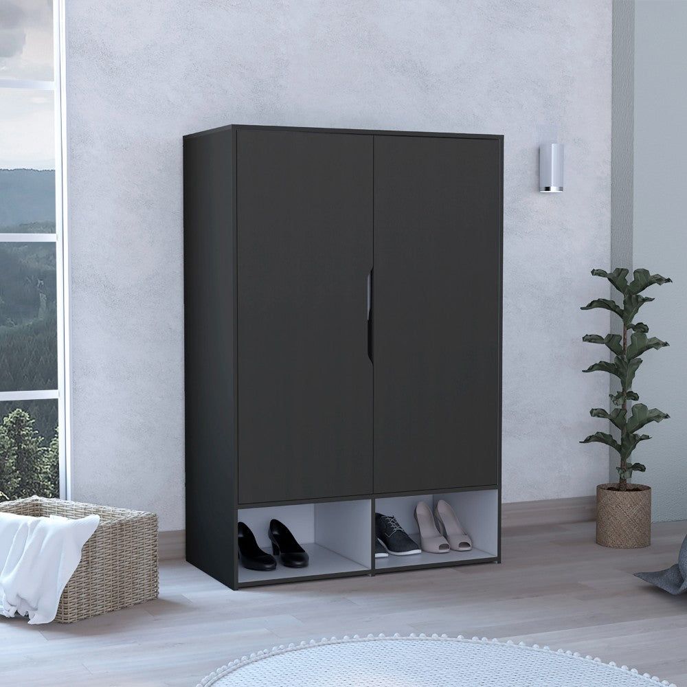 Armoire Barletta, Five Shelves, Black Wengue  White Finish(D0102HgE1IV)