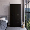 Double Door Armoire Alpes, One Drawer, Black Wengue  White Finish(D0102HgE1KW)