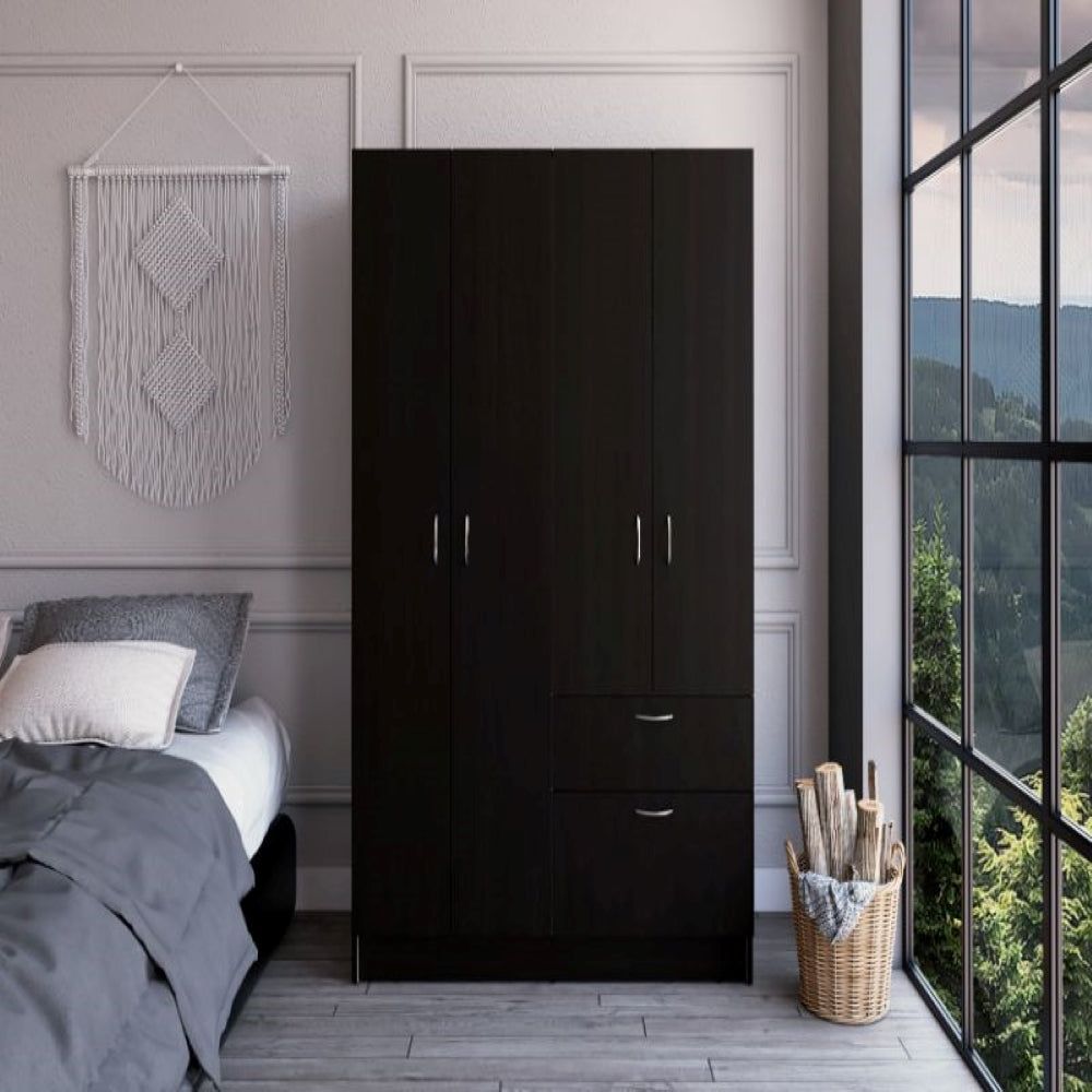 Double Door Armoire Alpes, One Drawer, Black Wengue  White Finish(D0102HgE1KW)