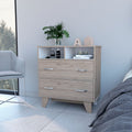 Double Drawer Dresser Arabi, Two Shelves, Light gray  White Finish(D0102HgE1Wg)