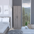180 Armoire Beery, Double Door, Metal Rod, One Drawer, Light gray Finish(D0102HgE1ZY)