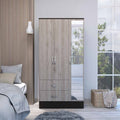Mirrored Armoire Draggo, Double Door cabinet, Two Drawers , Rods, Black Wengue Light gray Finish(D0102HgE61g)