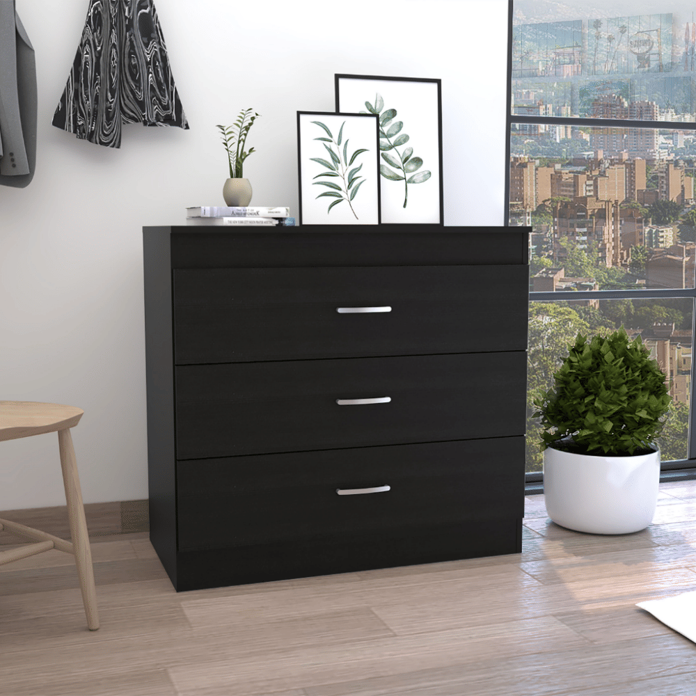 Three Drawer Dresser Lial, Superior Top, Metal Hardware, Black Wengue Finish(D0102HgE64U)