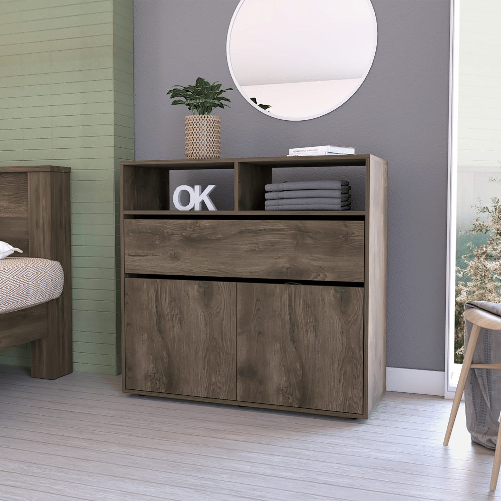 Dresser Forum, One Drawer, Double Door cabinet, Five Shelves, Dark Brown  Black Wengue Finish(D0102HgE6M7)