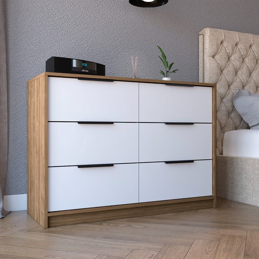 4 Drawer Double Dresser Maryland, Metal Handle, Pine  White Finish(D0102HgE6TA)