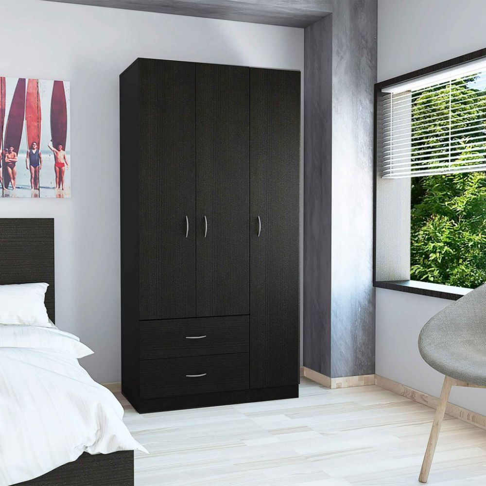 Three Door Armoire clark, Metal Rod, Black Wengue Finish(D0102HgE6XV)