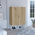 Armoire Barletta, Double Door, Hanging Rod, Light Oak  White Finish(D0102HgE6ZW)