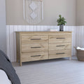 6 Drawer Double Dresser Wezz, Four Legs, Superior Top, Light Oak  White Finish(D0102HgED1Y)