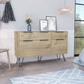 Double Dresser Skyoner, Superior Top, Hairpin Legs, Four Drawers, Light Oak Finish(D0102HgED37)