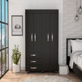 Mobile Armoire Velvet, Rods, Double Door cabinet, Three Drawers, Black Wengue Finish(D0102HgEDDV)