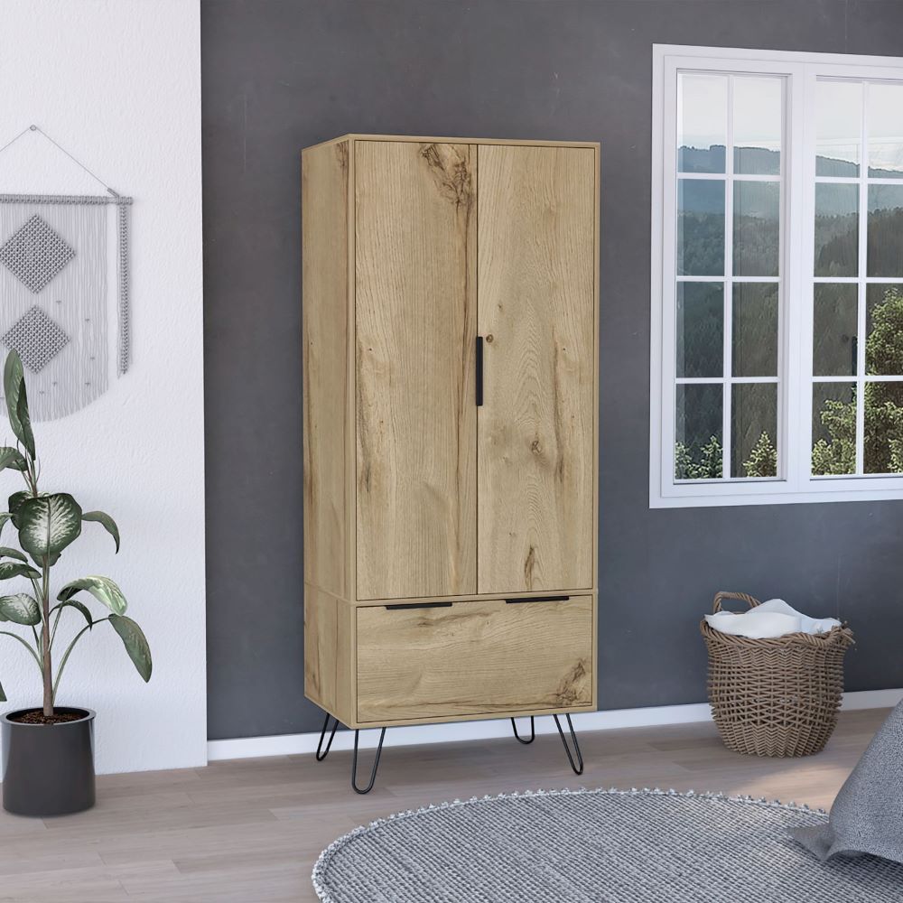 Armoire Skyoner, One Drawer, Double Door cabinet, Light Oak Finish(D0102HgEDK7)
