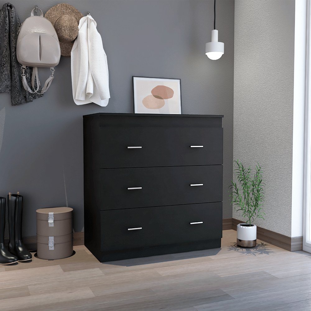 Three Drawer Dresser Whysk, Superior Top, Handles, Black Wengue Finish(D0102HgEDL7)
