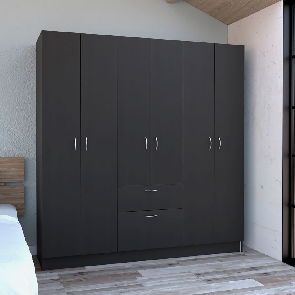 Six Doors Armoire Maya, One Drawer, Black Wengue  White Finish(D0102HgEDP7)