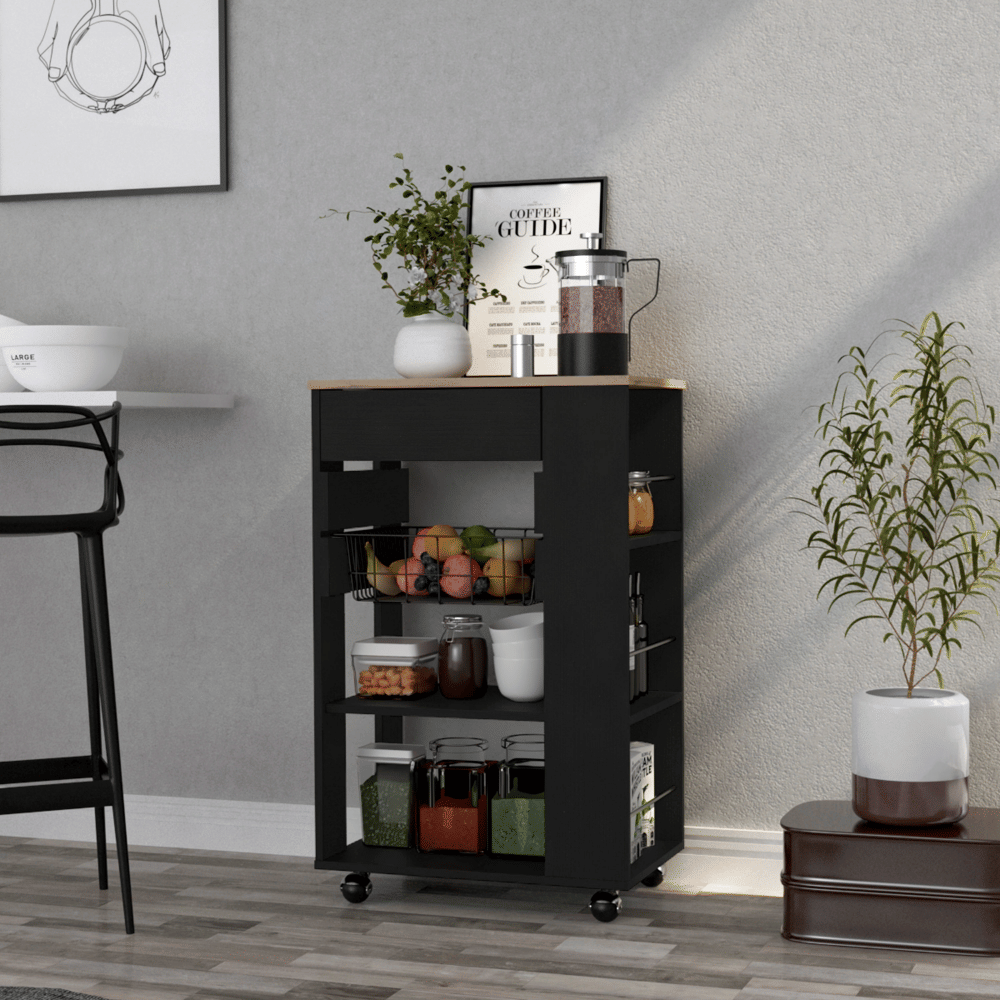 Kitchen cart Sonex, One Drawer, Two Open Shelves, Four casters, Black Wengue  Light Oak Finish(D0102HgEDUg)