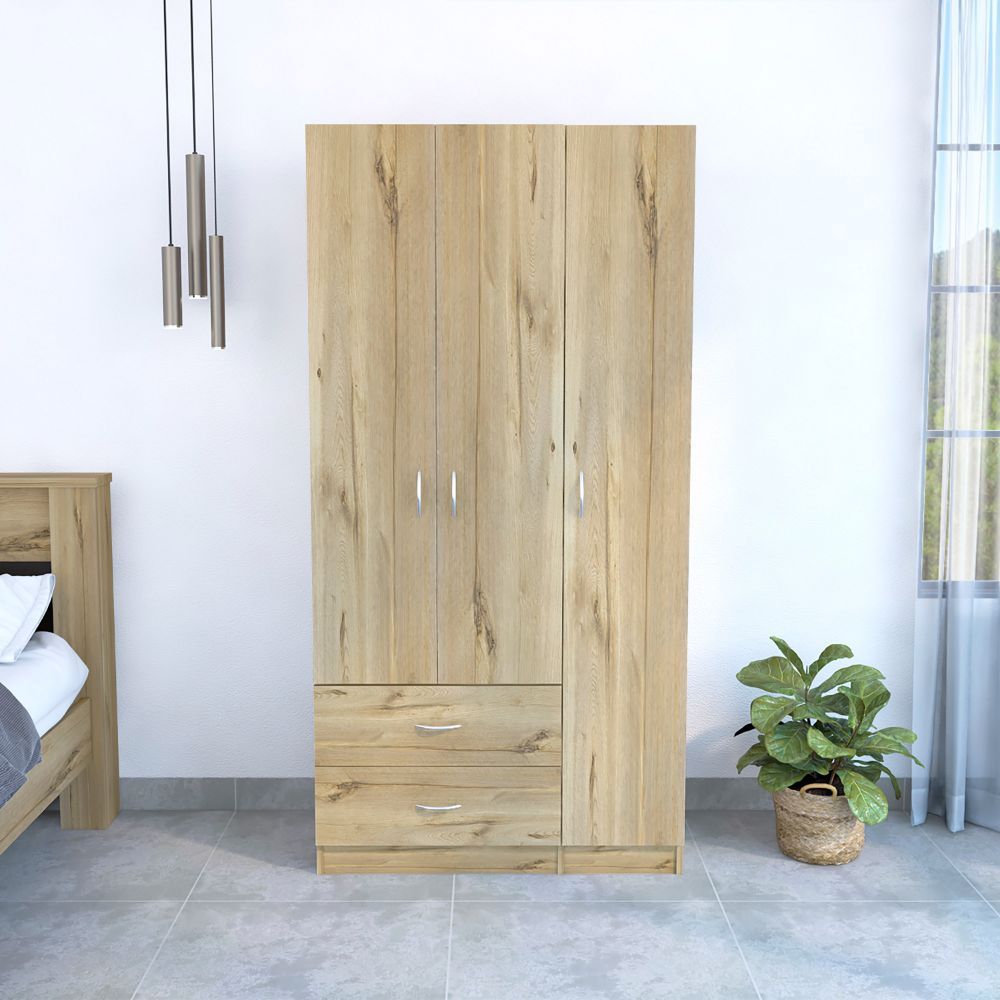 Three Door Armoire clark, Metal Rod, Light Oak  Black Wengue Finish(D0102HgEDZW)