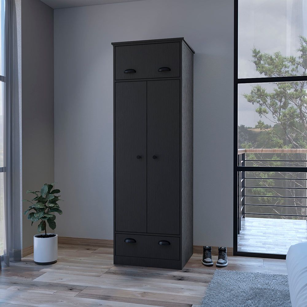 Armoire with Two-Doors Dumas, Top Hinged Drawer and 1-Drawer, Black Wengue Finish(D0102HgEMDU)