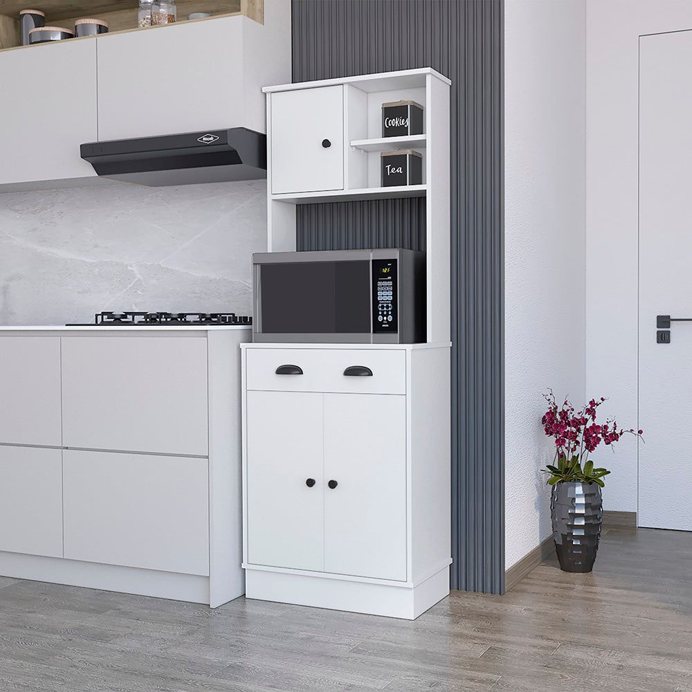 Microwave Storage Stand with 3-Doors and Drawer Arlington, White Finish(D0102HgEMJA)