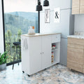 Kitchen Island cart Indiana, Four Interior Shelves, White  Light Oak Finish(D0102HgEY07)