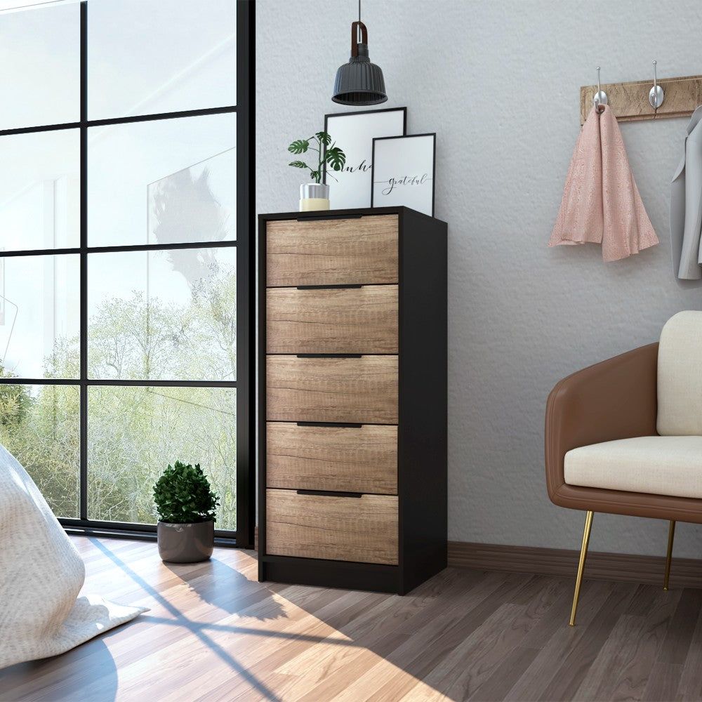 5 Drawers Dresser Maryland, Metal Handle, Black Wengue  Pine Finish(D0102HgEY1V)