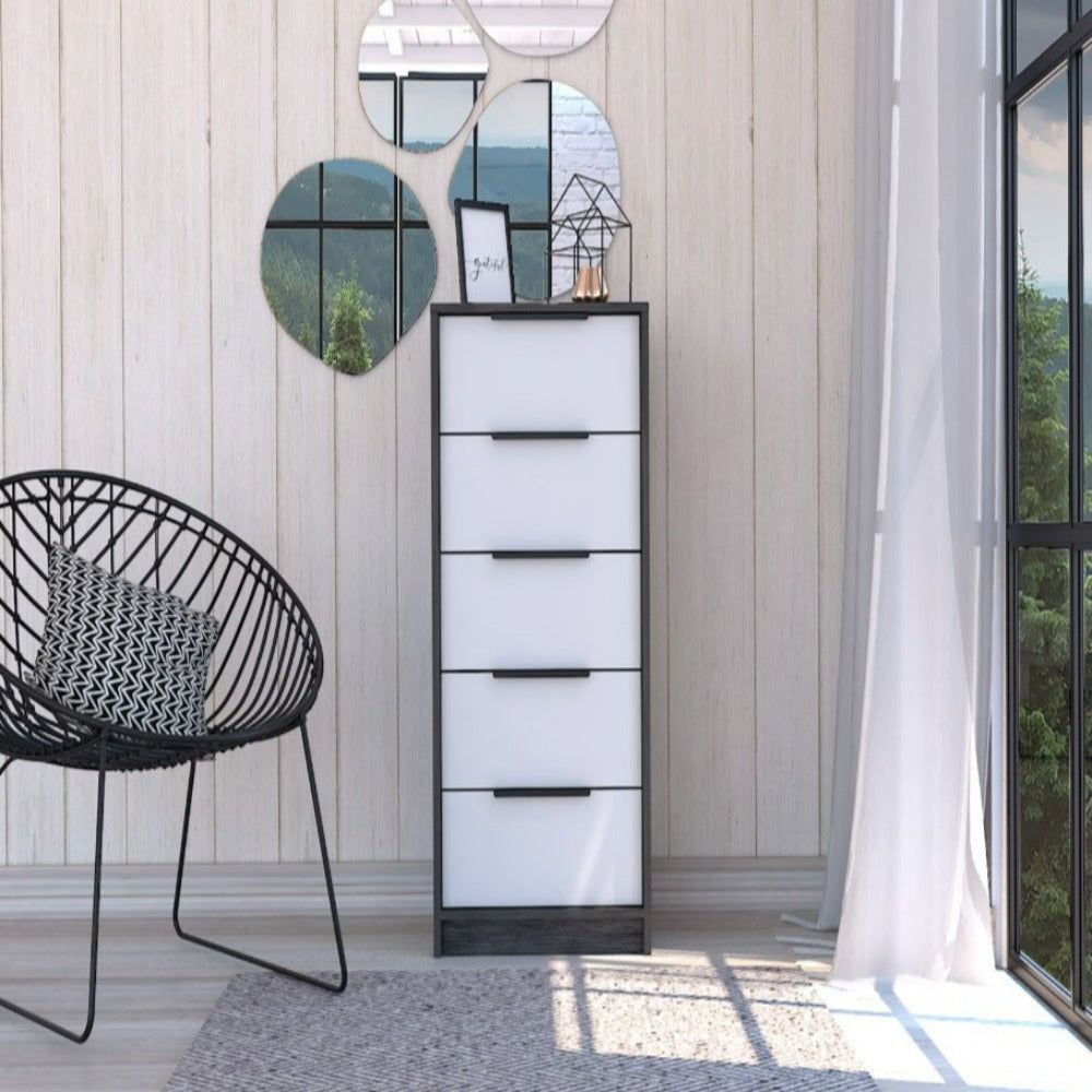 5 Drawers Dresser Maryland, Metal Handle, Smokey Oak  White Finish(D0102HgEYA7)