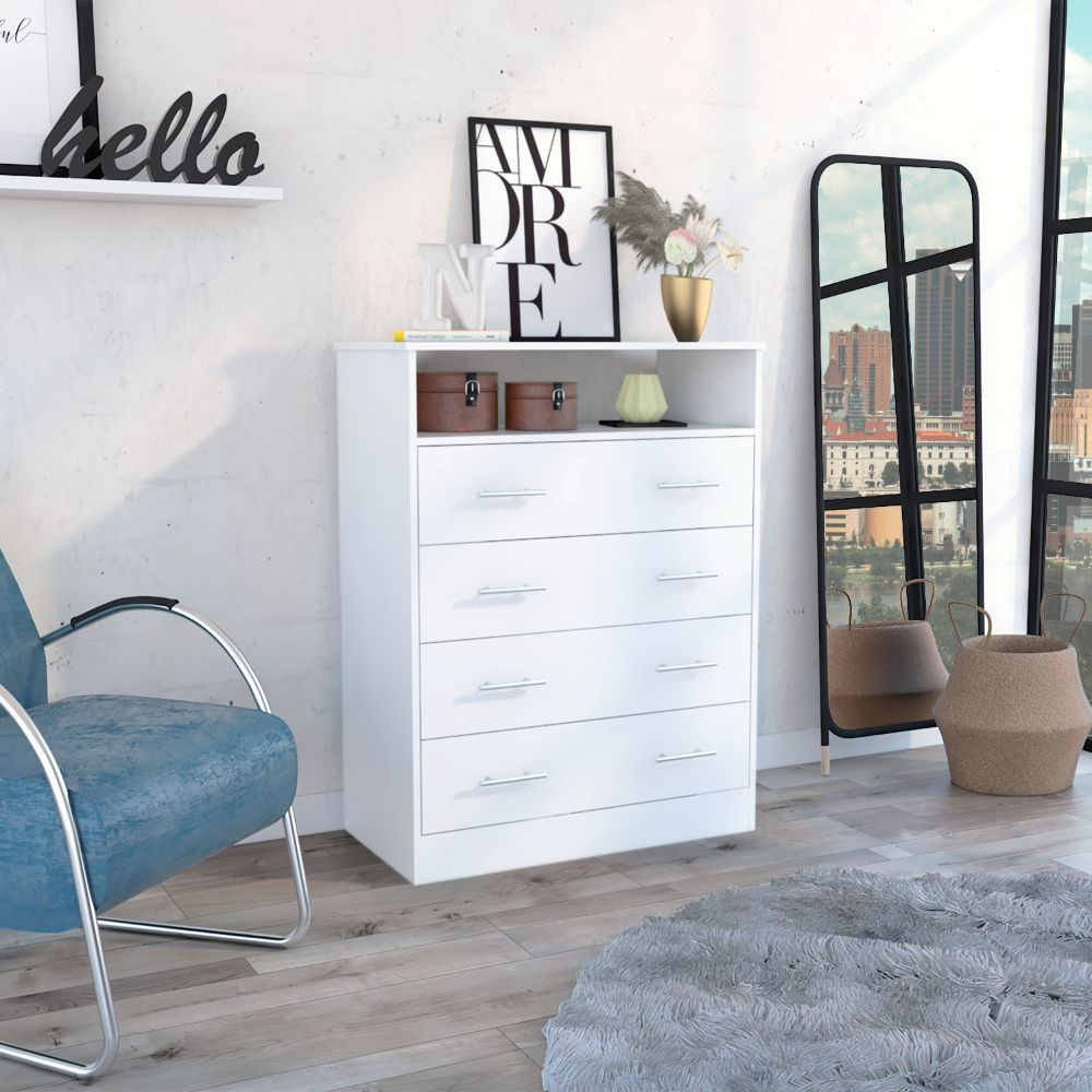 Four Drawer Dresser Wuju, One Shelf, White Finish(D0102HgEYD7)