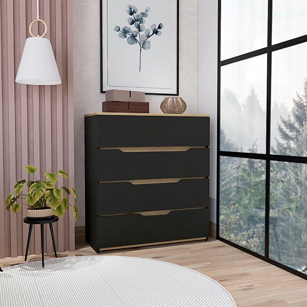 Dresser Oboe, Superior Top, Four Drawers, Black Wengue Light Oak Finish(D0102HgEYKA)