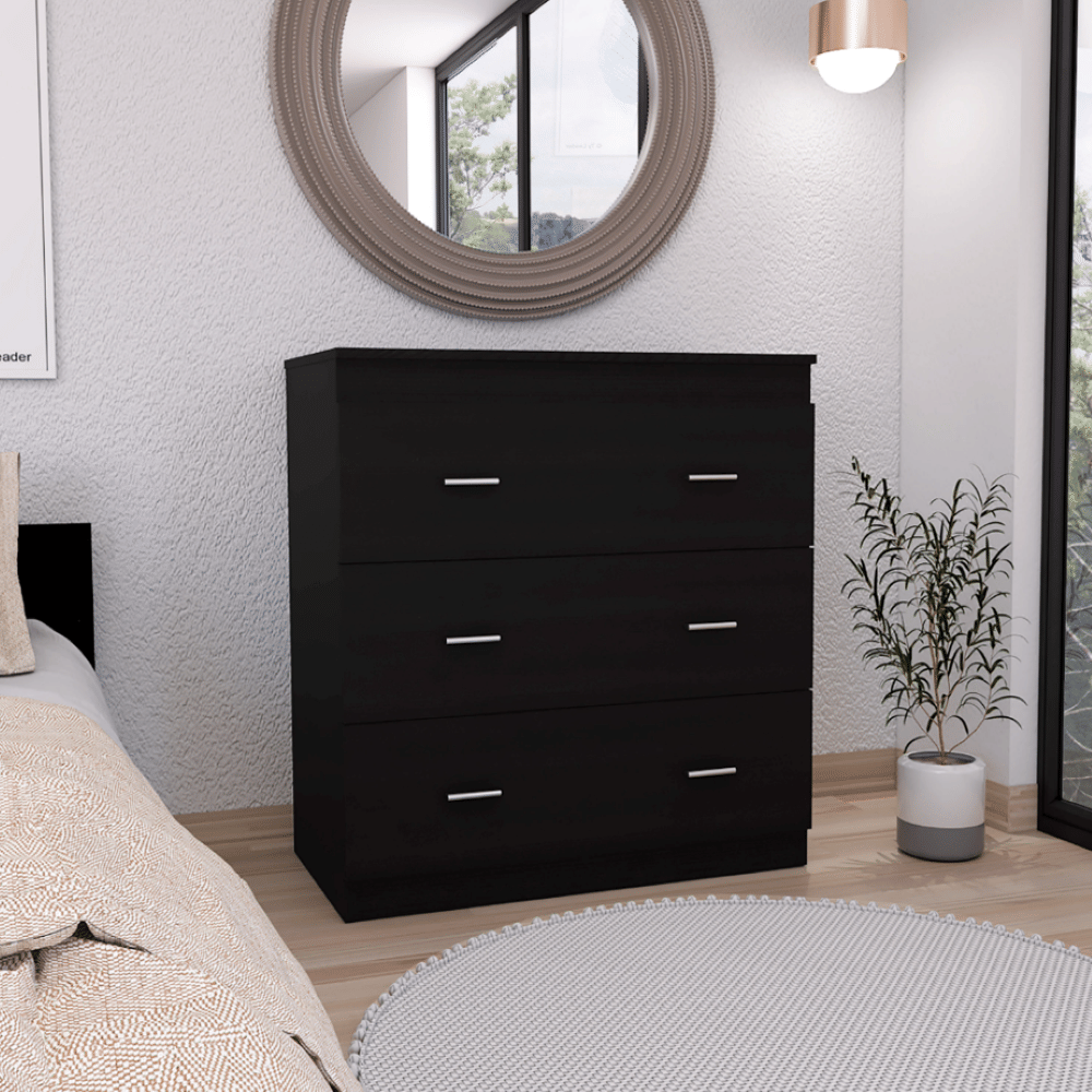 Three Drawer Dresser Litress, Metal Handles, Black Wengue Finish(D0102HgEYMV)