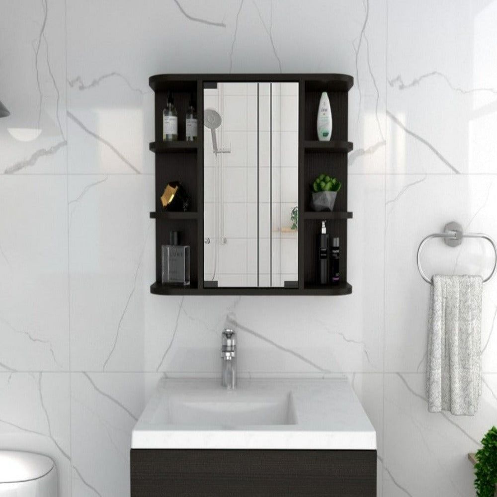 Medicine cabinet Milano,Six External Shelves Mirror, Black Wengue Finish(D0102HgEYT7)