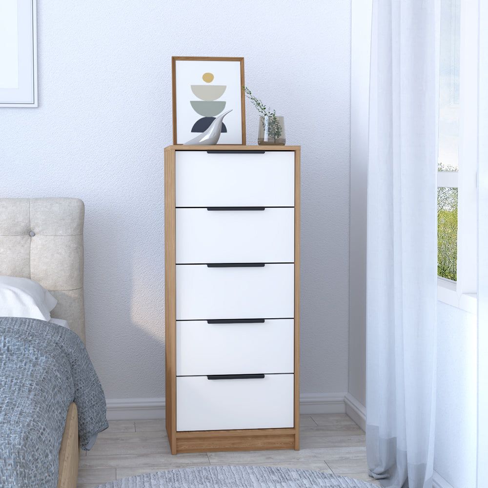 5 Drawers Dresser Maryland, Metal Handle, White  Pine Finish(D0102HgEYV7)
