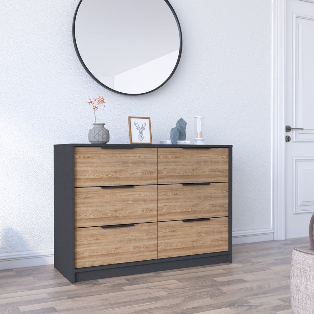 4 Drawer Double Dresser Maryland, Metal Handle, Black Wengue  Pine Finish(D0102HgEYVU)