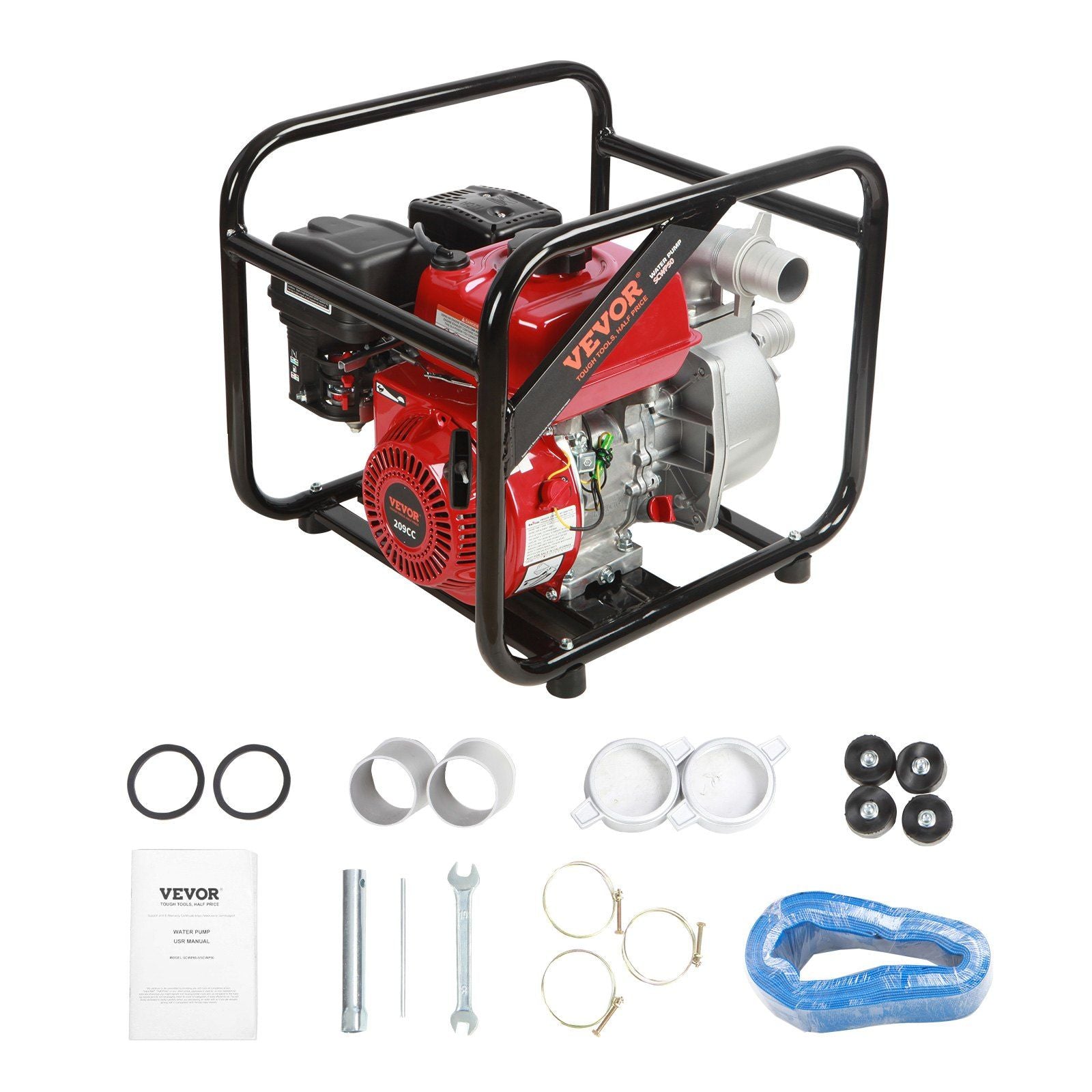 Vevor Gasoline Engine Water Pump, 2-Inch, 7Hp 142 Gpm, 148Ft Lift, 22Ft Suction, 4-Stroke Gas Powered Trash Water Transfer Pump