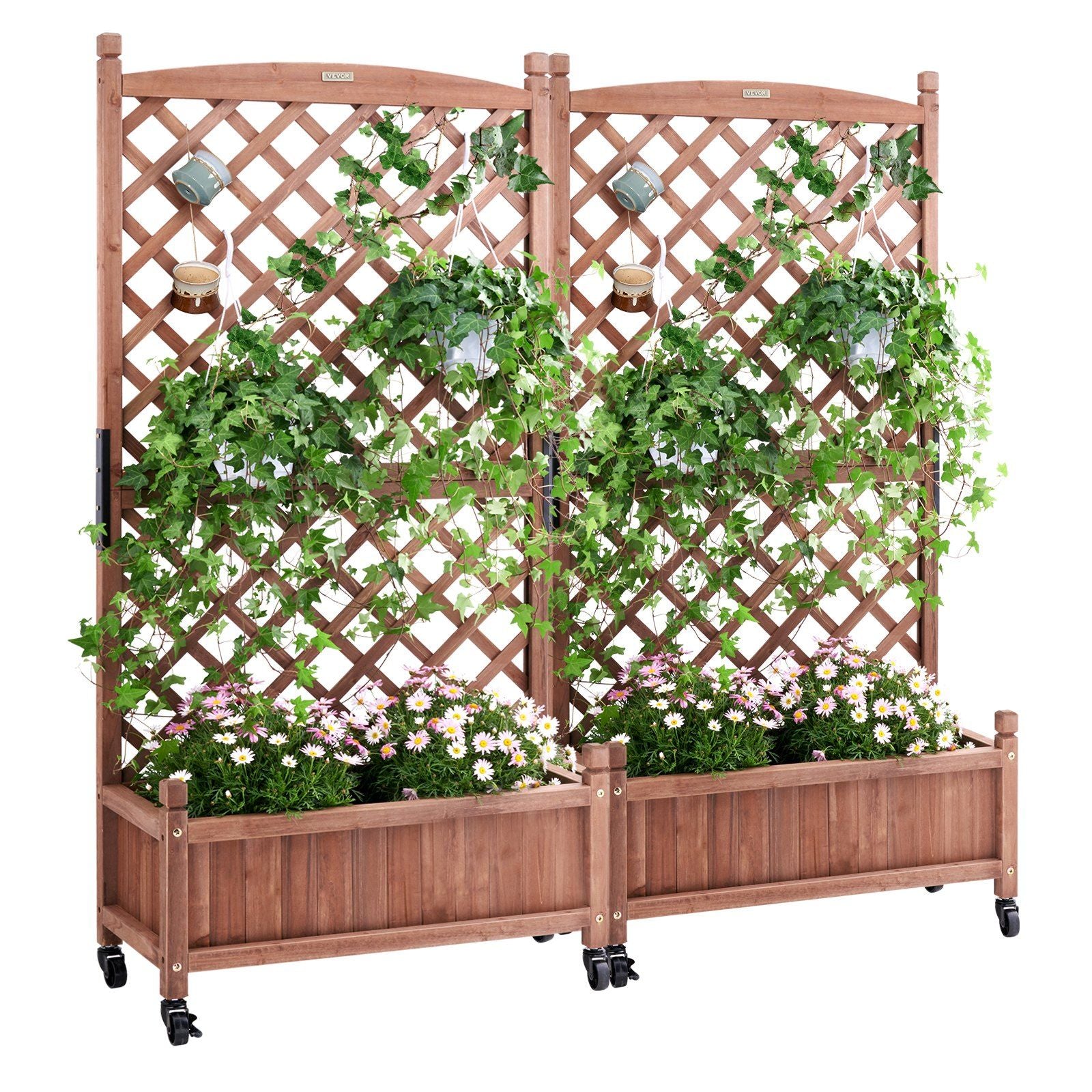 Vevor 2Pcs Raised Garden Bed With Trellis, 60'X13'X61.4' Outdoor Raised Wood Planters With Drainage Holes, Free-Standing Trel