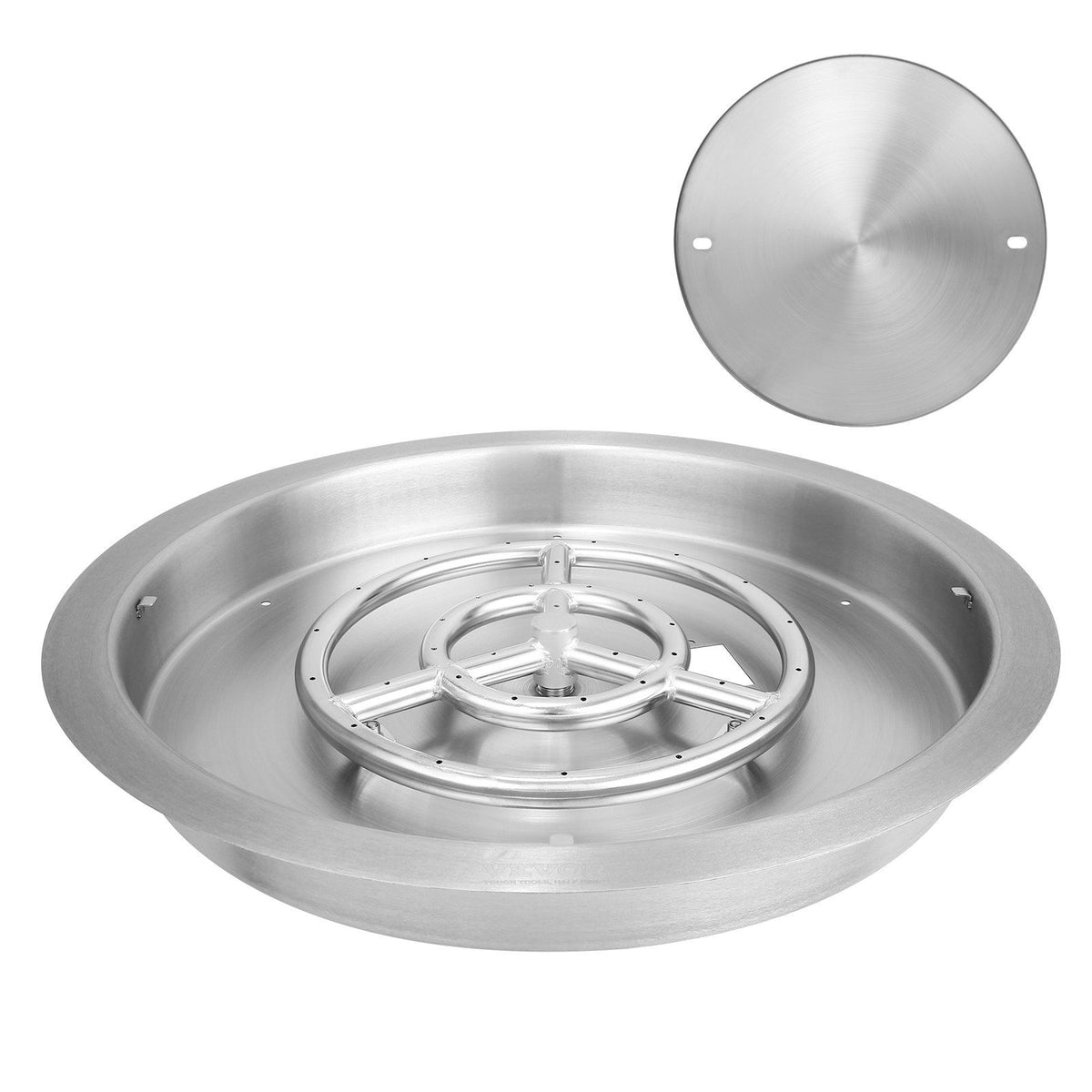 Vevor 19 Inch Round Drop-In Fire Pit Pan, Stainless Steel Fire Pit Burner, Natural & Propane Gas Fire Pan 92,000 Btu With Lid, F