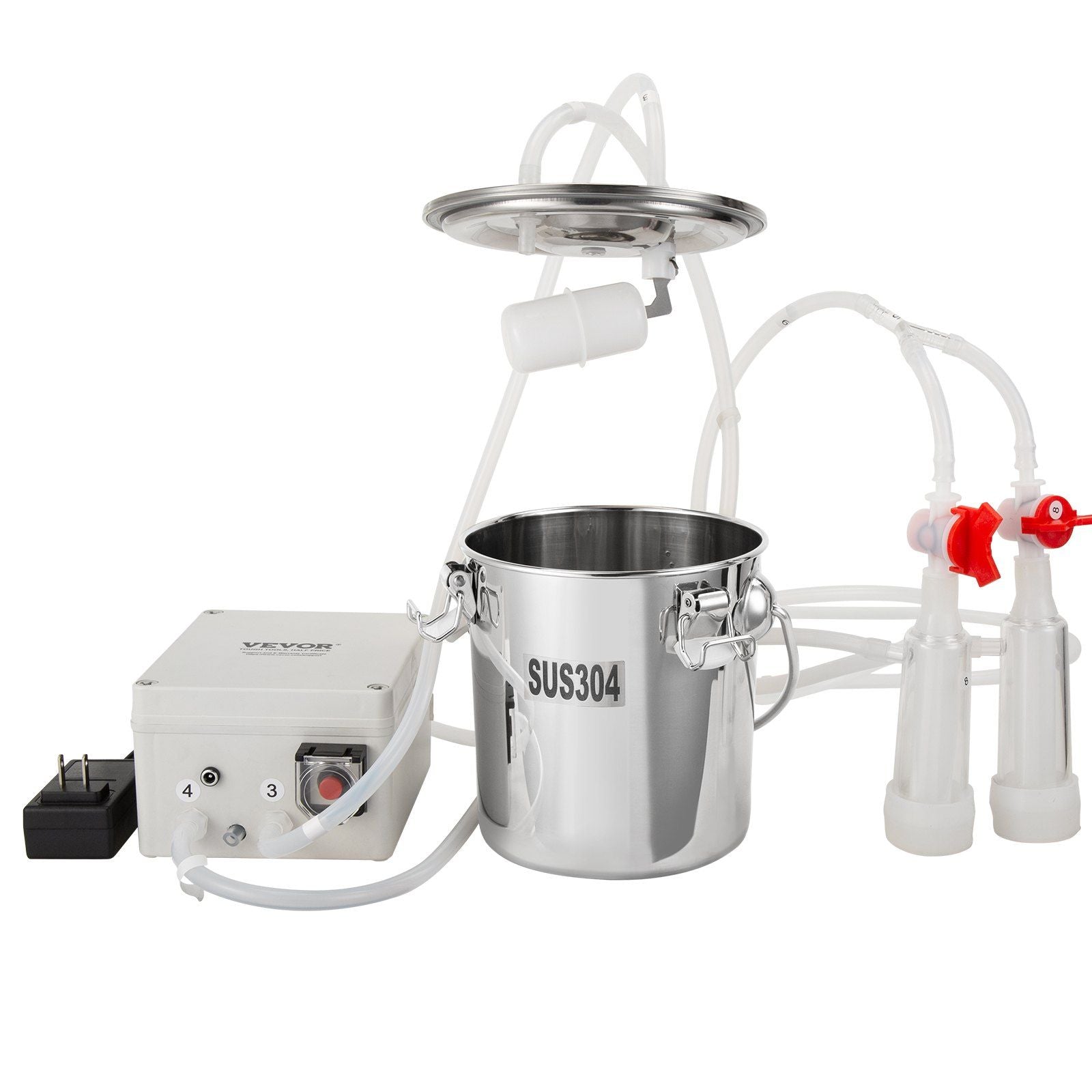 Vevor Goat Milking Machine, 3 L 304 Stainless Steel Bucket, Electric Automatic Pulsation Vacuum Milker, Portable Milker With Foo