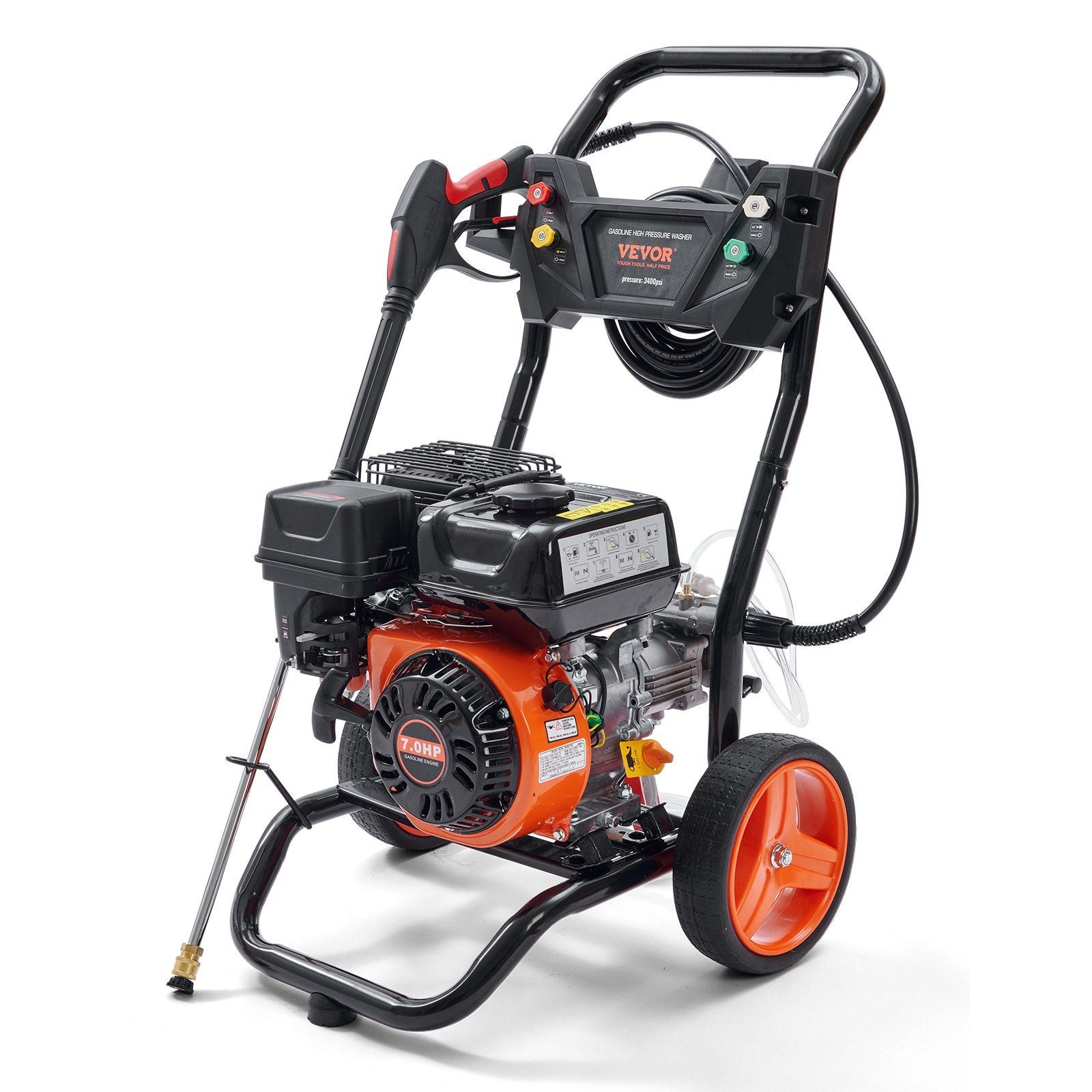 Vevor Gas Pressure Washer, 3400 Psi 2.6 Gpm, Gas Powered Pressure Washer With Aluminum Pump, Spray Gun And Extension Wand, 5 Qui