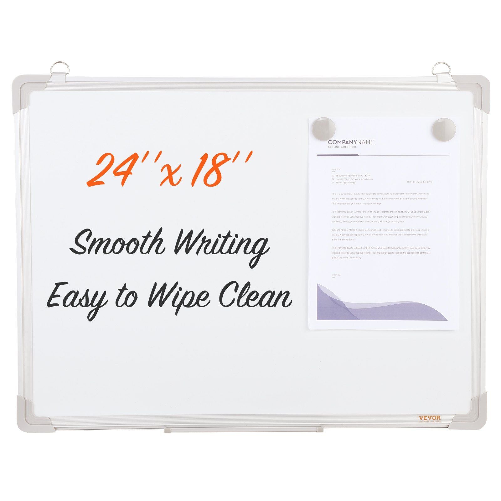 Vevor Magnetic Whiteboard, 24 X 18 Inches, Dry Erase Board For Wall With Aluminum Frame, White Board Includes 1 Magnetic Erase &