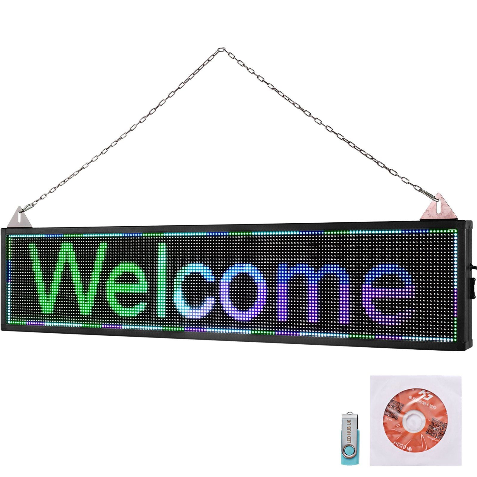 Vevor Led Scrolling Sign, 40' X 9' Wifi & Usb Control, Full Color P6 Programmable Display, Indoor High Resolution Message Boar