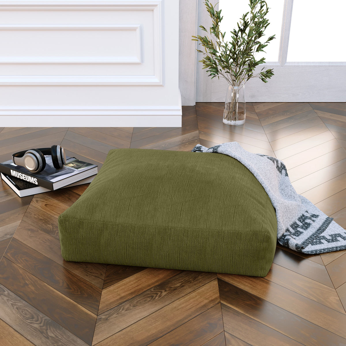 Jaxx Brio Large Dcor Floor Pillow / Meditation Yoga Cushion, Plush Microvelvet, Moss
