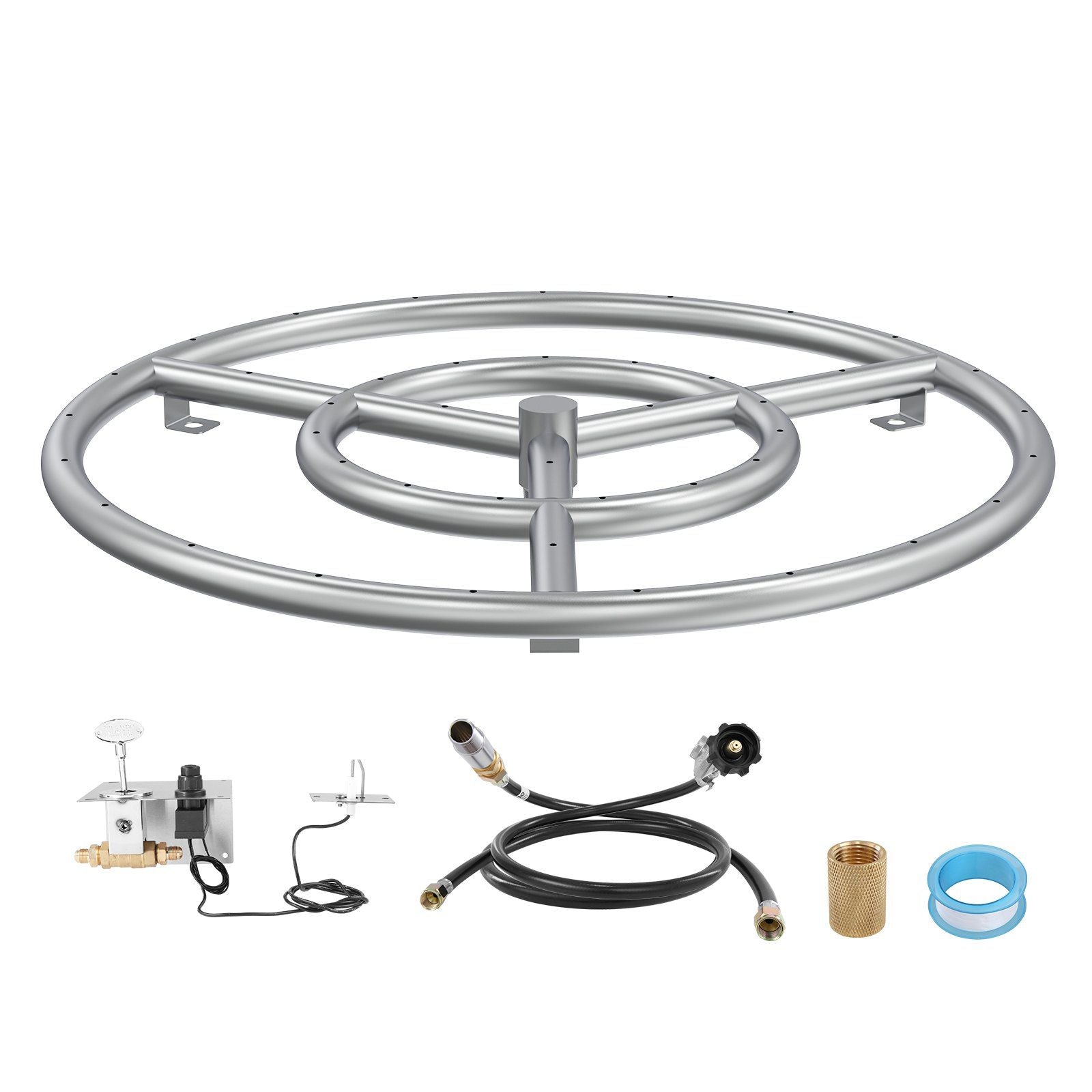 Vevor 18 Inch Round Drop-In Fire Pit Pan, Stainless Steel Fire Pit Burner Kit, Natural & Propane Gas Fire Pan With 150,000 Btu F