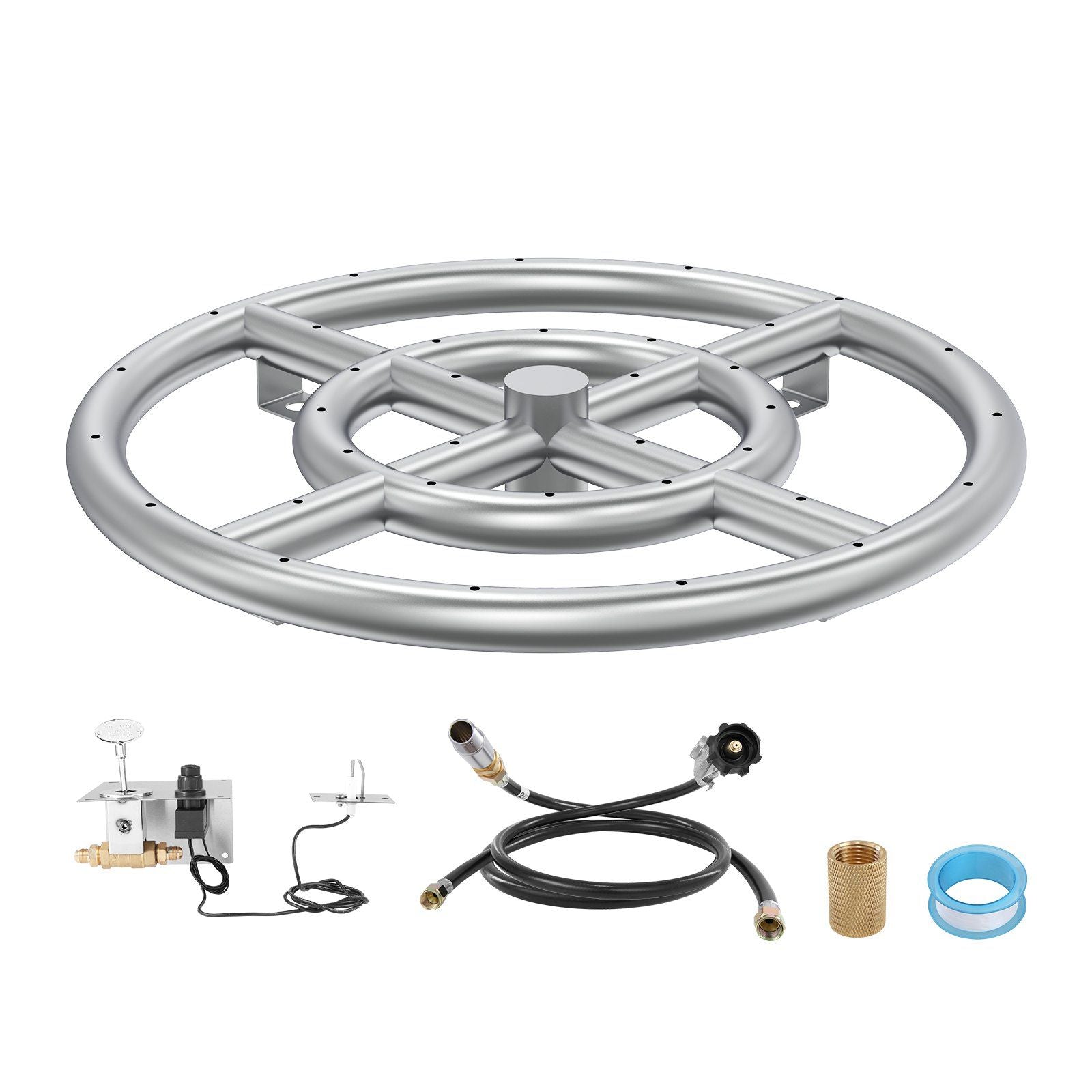 Vevor 12 Inch Round Drop-In Fire Pit Pan, Stainless Steel Fire Pit Burner Kit, Natural & Propane Gas Fire Pan With 92,000 Btu Fo