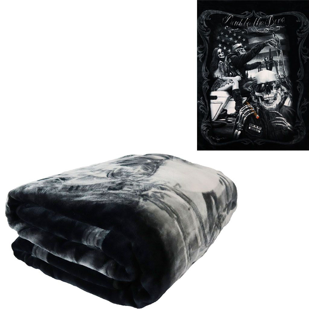 Plush Throw Blanket  Bad to the Bone  QUEEN BED 79x 95  Faux Fur Blanket For Beds, Sofa, Couch, Picnic, Camping(D0102HH4N1W